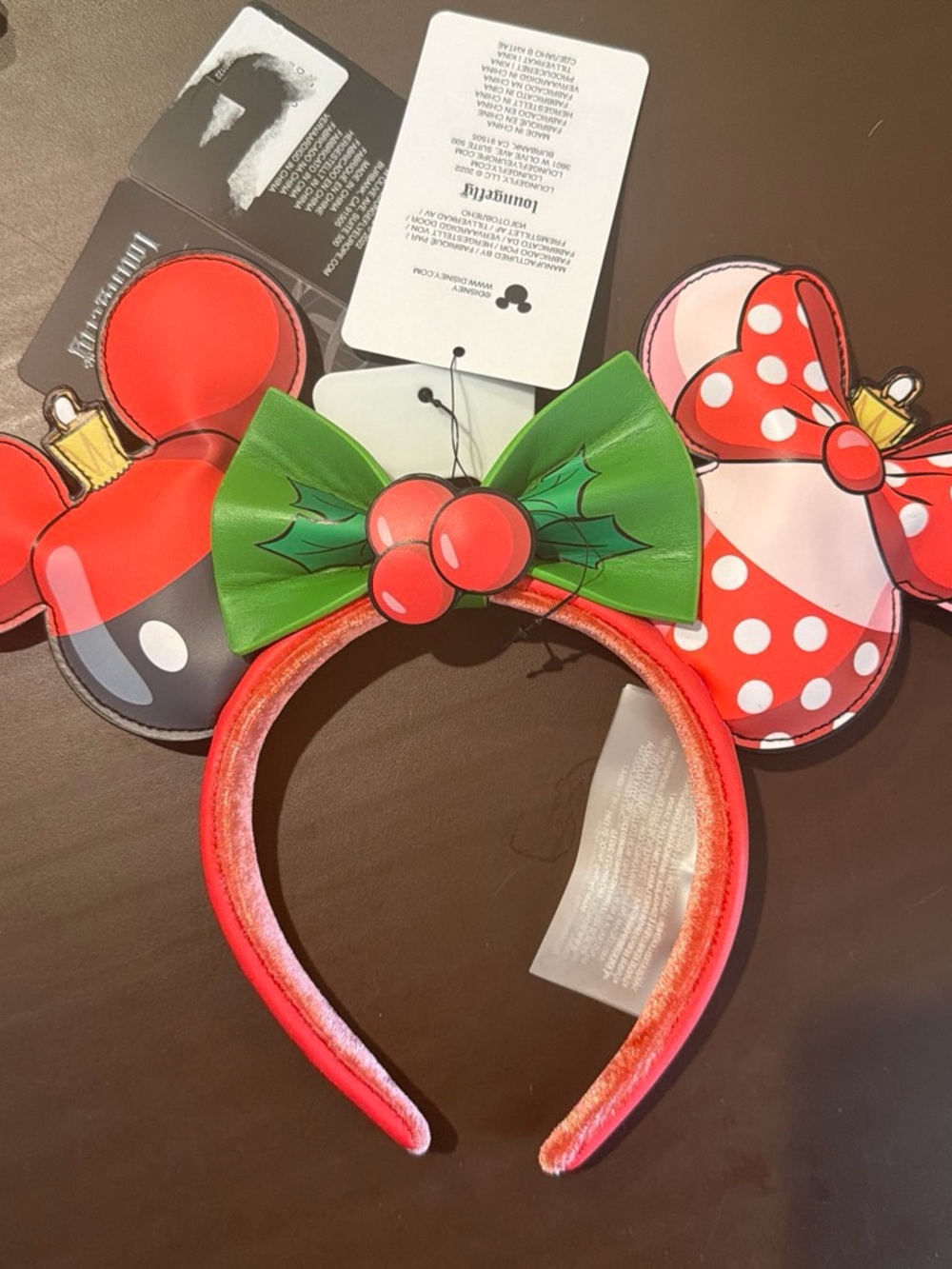 DISNEY LOUNGEFLY HOLIDAY CHRISTMAS MICKEY MINNIE MOUSE ORNAMENT EARS HEADBAND
